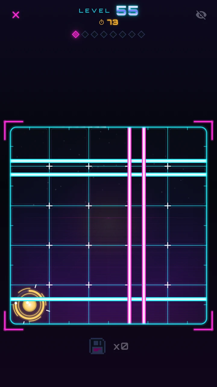 Handai level 55: a 5×5 grid with five lasers sweeping at different speeds